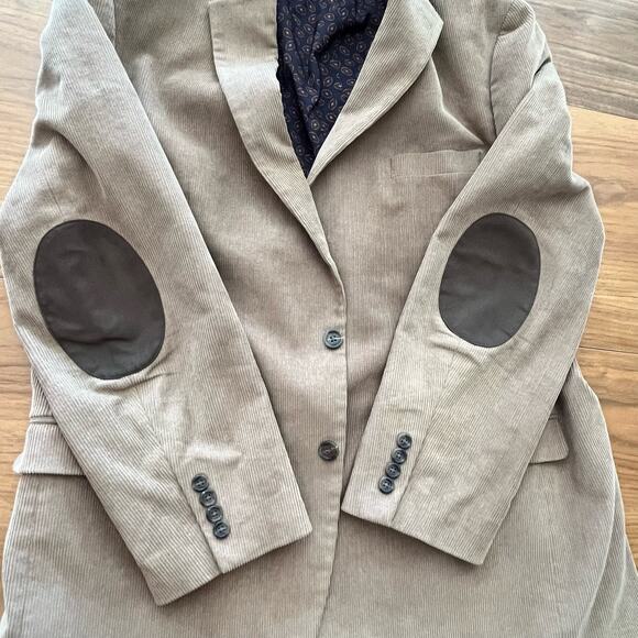 Chaps Tan Corduroy Blazer Size 46 Long Elbow Patches Sport Coat - Picture 15 of 15